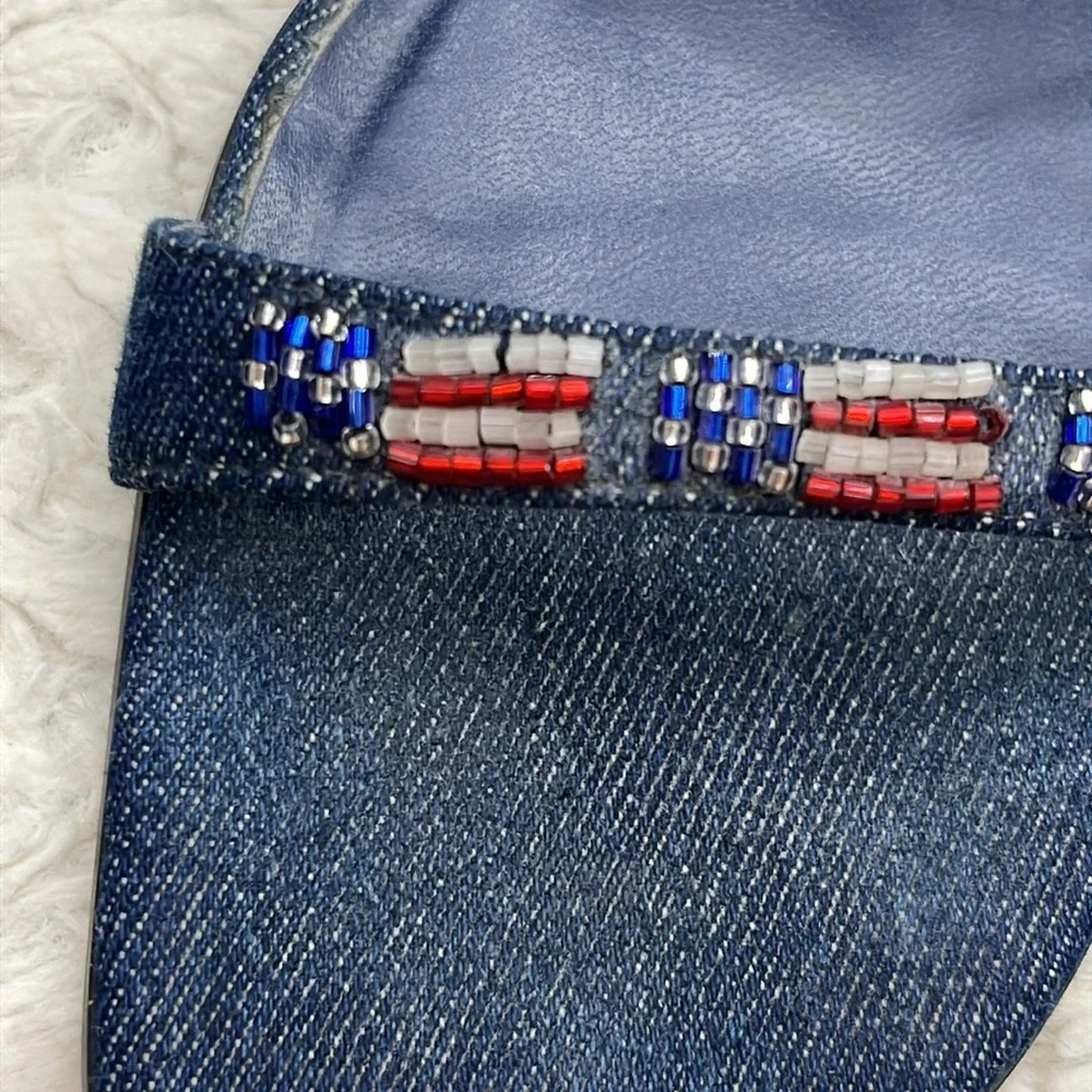 Y2K 90s Vintage American Flag Kitten Heel Sandals